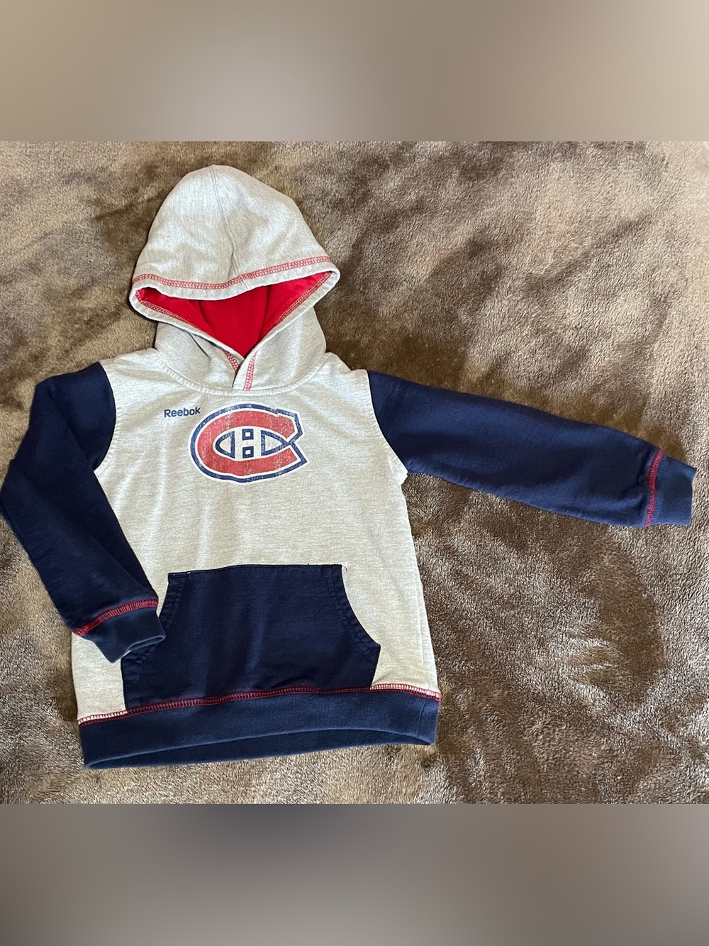 Montreal Canadiens Reebok Gray, Navy & Red Kids Hooded Sweatshirt